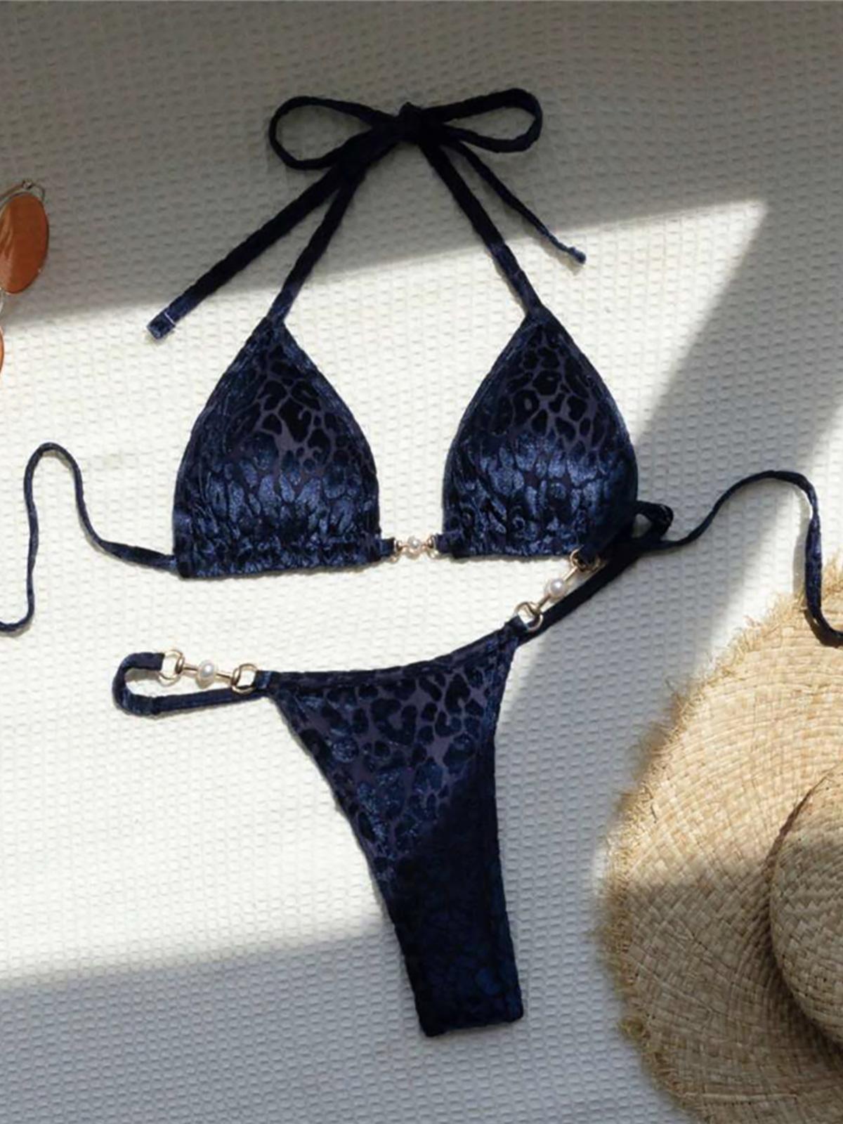 

S - XL Леопардовый Жемчужный Мини Микро Стринг Бикини Женский Купальник Женская Купальная Одежда Комплект Бикини из двух частей Купальник для купания V5207B S