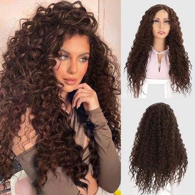 Long Wave Synthetic Wig Ladies Heat Resistant Natural Hand Woven Lace Mid Part Wig Cosplay Party Lolita Wig