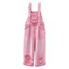 Girls Floral Embroidered Denim Overalls Loose Fit Casual One-Piece Jumpsuit for Everyday Wear