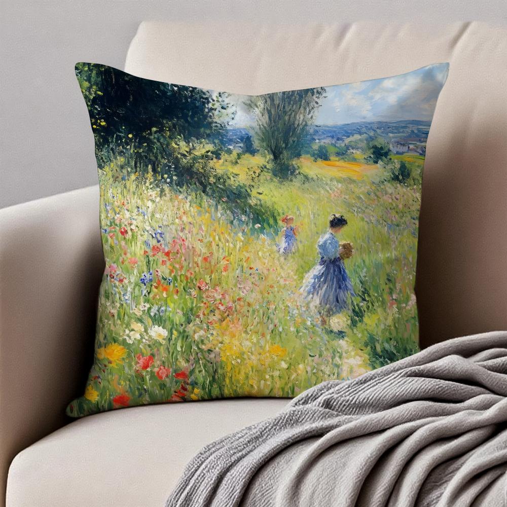 Famous Classic Oil painting Art CClaude Monet Cushion Cover Pillowcase Antidustmite Invisible Zipper Short Plush Sofa Cushion