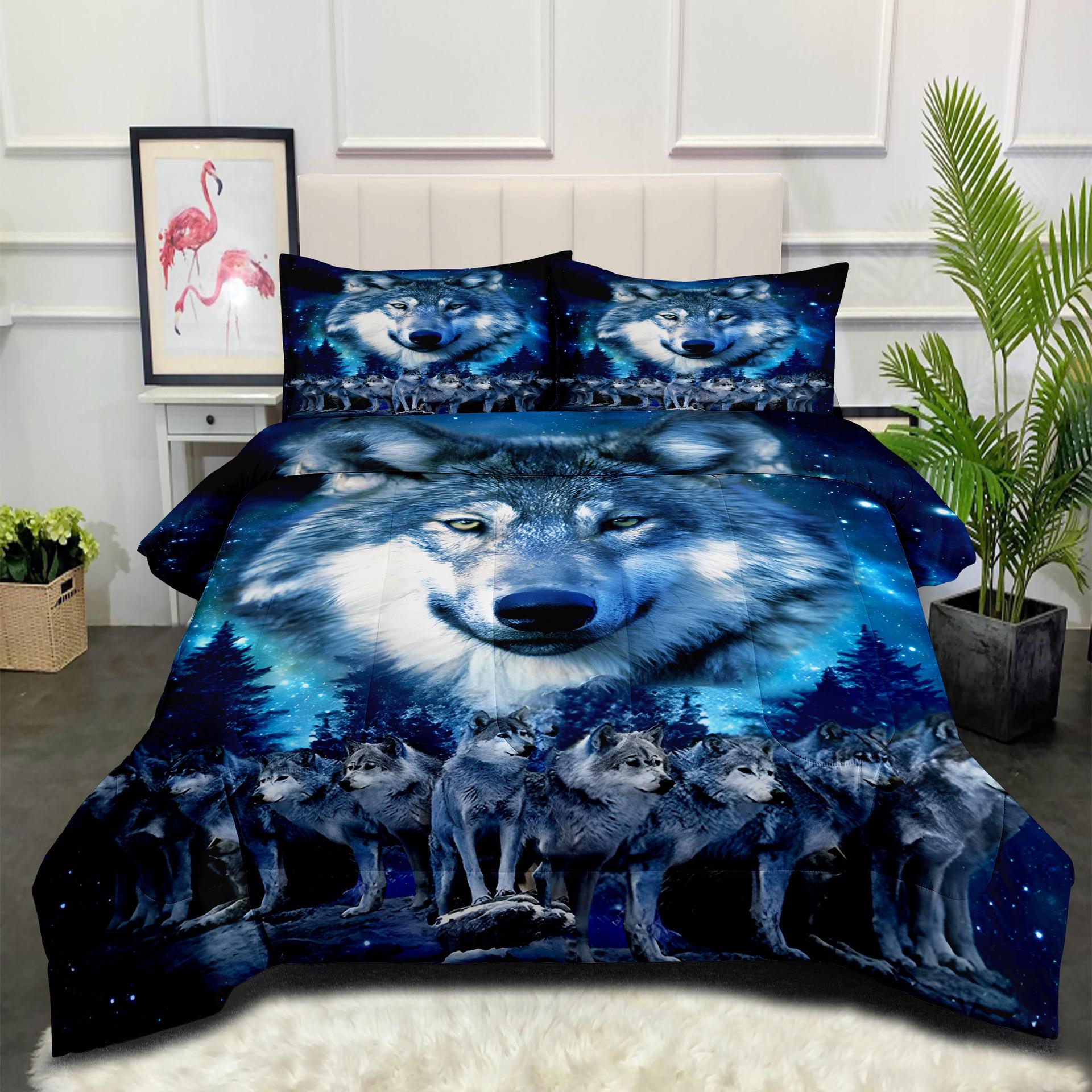 Wolf Pack Series Quilted Comforter Set - 3-piece Digital Print Bedding Set 140*200cm