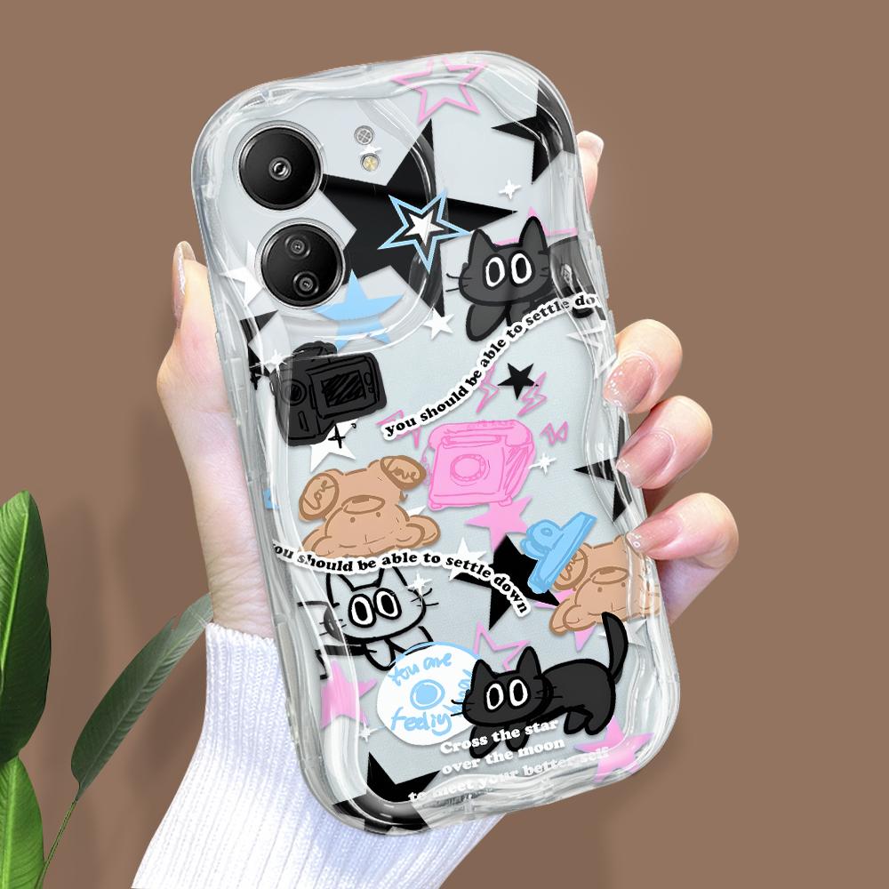 Roztomilý kreslený vzor krémová textura pouzdro vlnitý okraj měkký silikonový kryt pouzdro na telefon pro Xiaomi Redmi