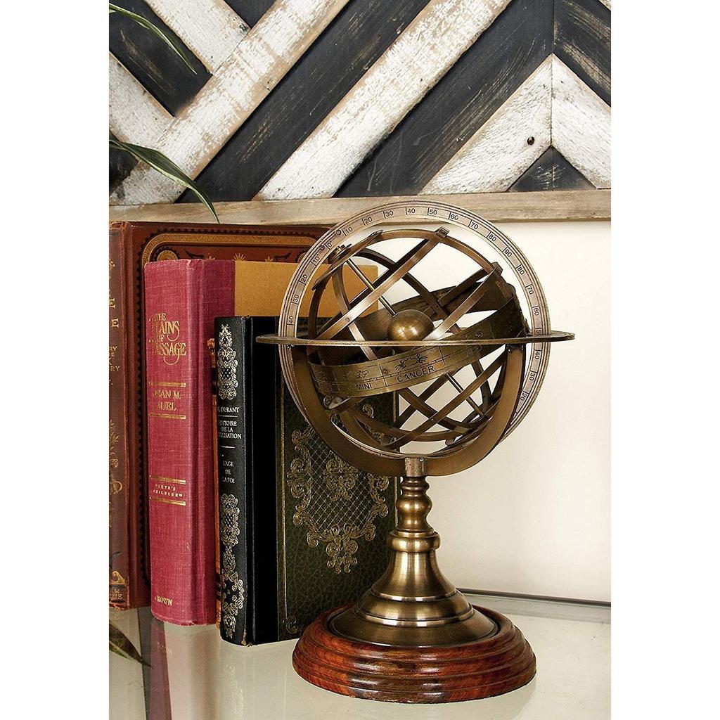 Metal Wood Sphere Globe (floored Base - 4 Inch , Globe Size : 9 X 5 Inch, Brown)