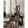 Patchwork Off-Shoulder Long-Sleeve Bodycon Dress with Waist-Cinching Design for Women - Autumn Hip-Hugging Short Skirt.