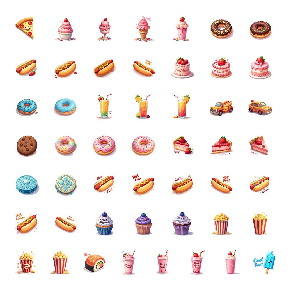 50 Sheets Cute Cartoon Sushi Decorative Stickers Laptop Kpop Toploader Photocard Sticker Book Gift School Stationery