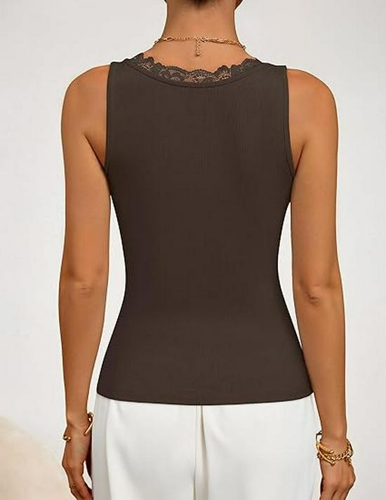 Women's 2026 V-neck Lace Trim Ribbed Knit Sleeveless Camisole