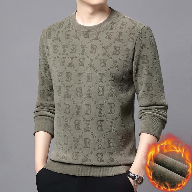 Men's Thick Warm Fleece Hoodie for All Ages, Stretchy Plain Jacquard Lining, Round Neck Australian Fleece Top