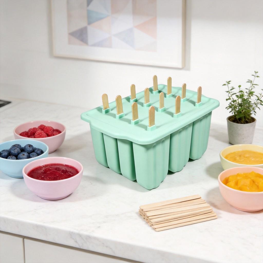 Silicone Ice Cream Molds 12cavity With Lids For Homemade Frozen Treats
