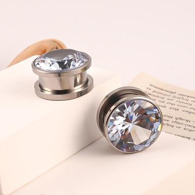 Stainless Steel I-Shaped Roller Skating Ear Expander with Diamond Accents - Punk Style Body Piercing Jewelry