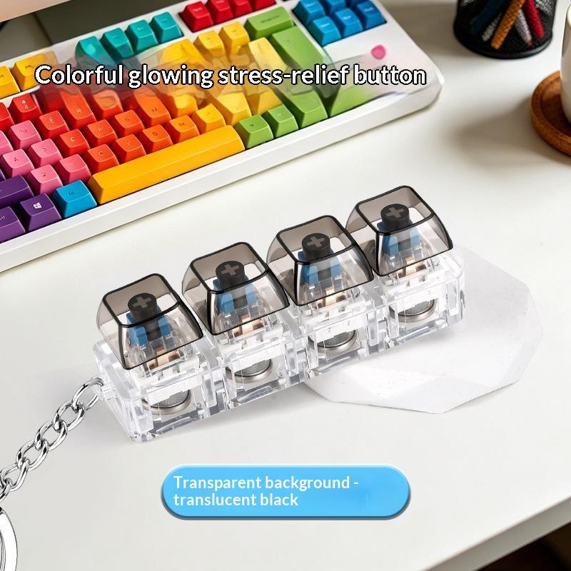 4 Tasten LED Tastatur Schlüsselanhänger Transparent Knackiges Klickendes Tippgefühl Aufleuchtende Tastenkappe Fidget Verschleißfest Mit LED-Licht