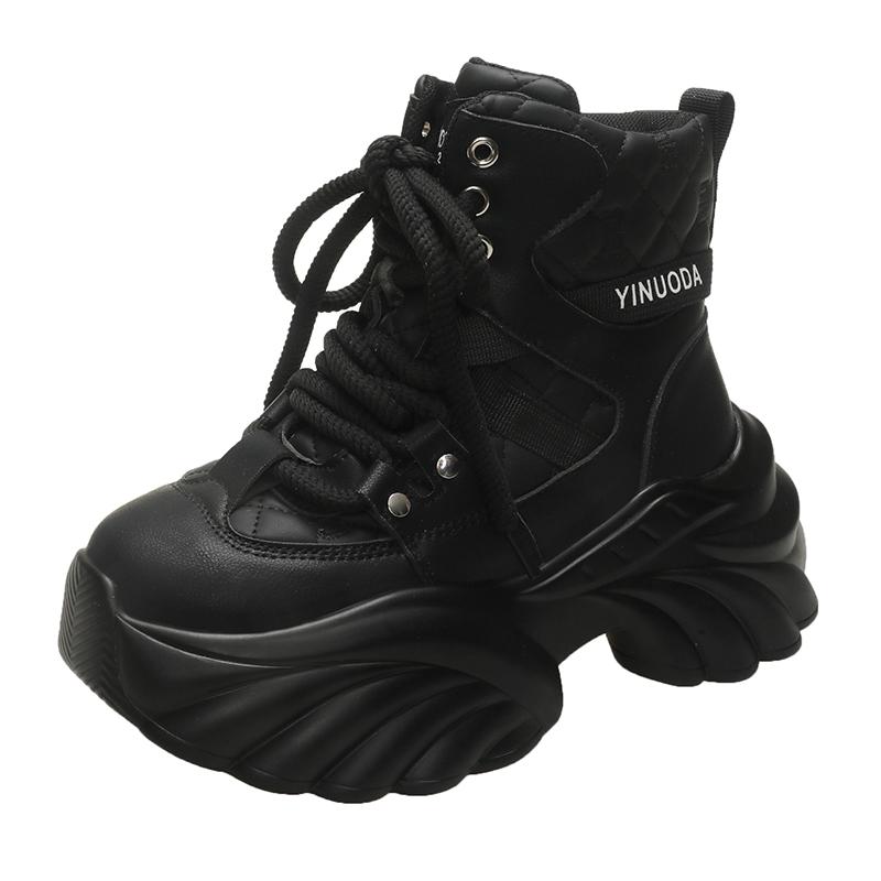 

Мода 2024 года, горячая распродажа на открытом воздухе, модная женская обувь с высоким верхом, новые нескользящие осенние женские туфли на шнуровке из вулканизированной кожи Zapatillas De Mujer 38 чёрный