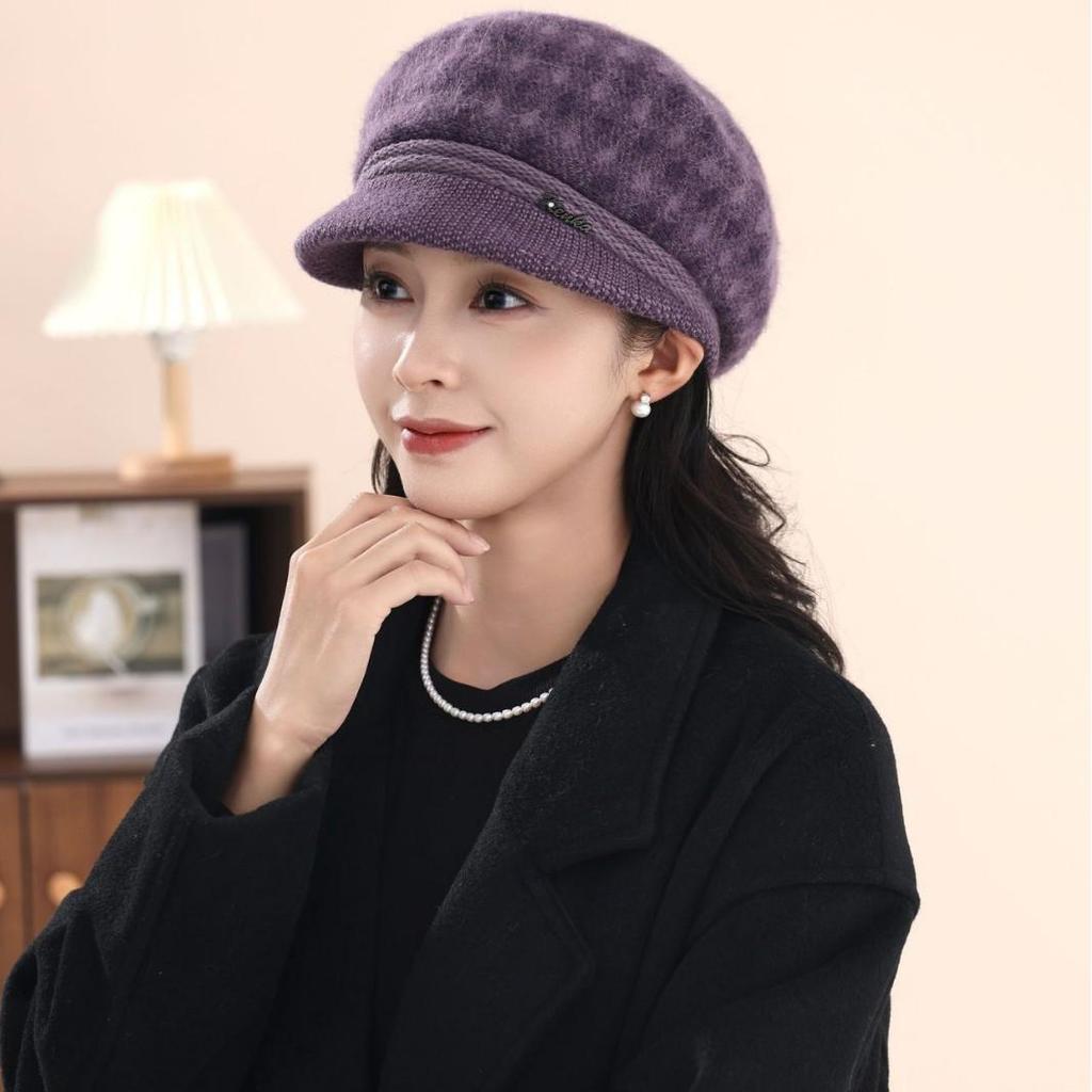 Șapcă elegantă caldă de lână tip șapcă de băiat de ziar: Căciulă tricotată retro, confortabilă și versatilă pentru bărbați și femei vârstnici