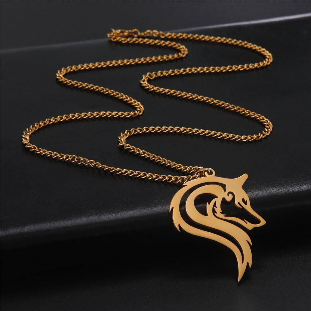 Ancient Fenrir Wolf Necklace Stainless Steel Pendant Tribal Jewelry Gift for Men and Women