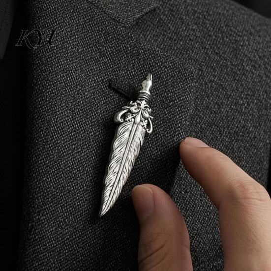 Accessorio da bavero da uomo 1/2 pezzi Spilla con piuma vintage per uomo, Gioielli in lega color argento, Spilla decorativa retrò per colletto di camicia, Badge decorativo per abiti, borse, cappelli, sciarpe, abiti