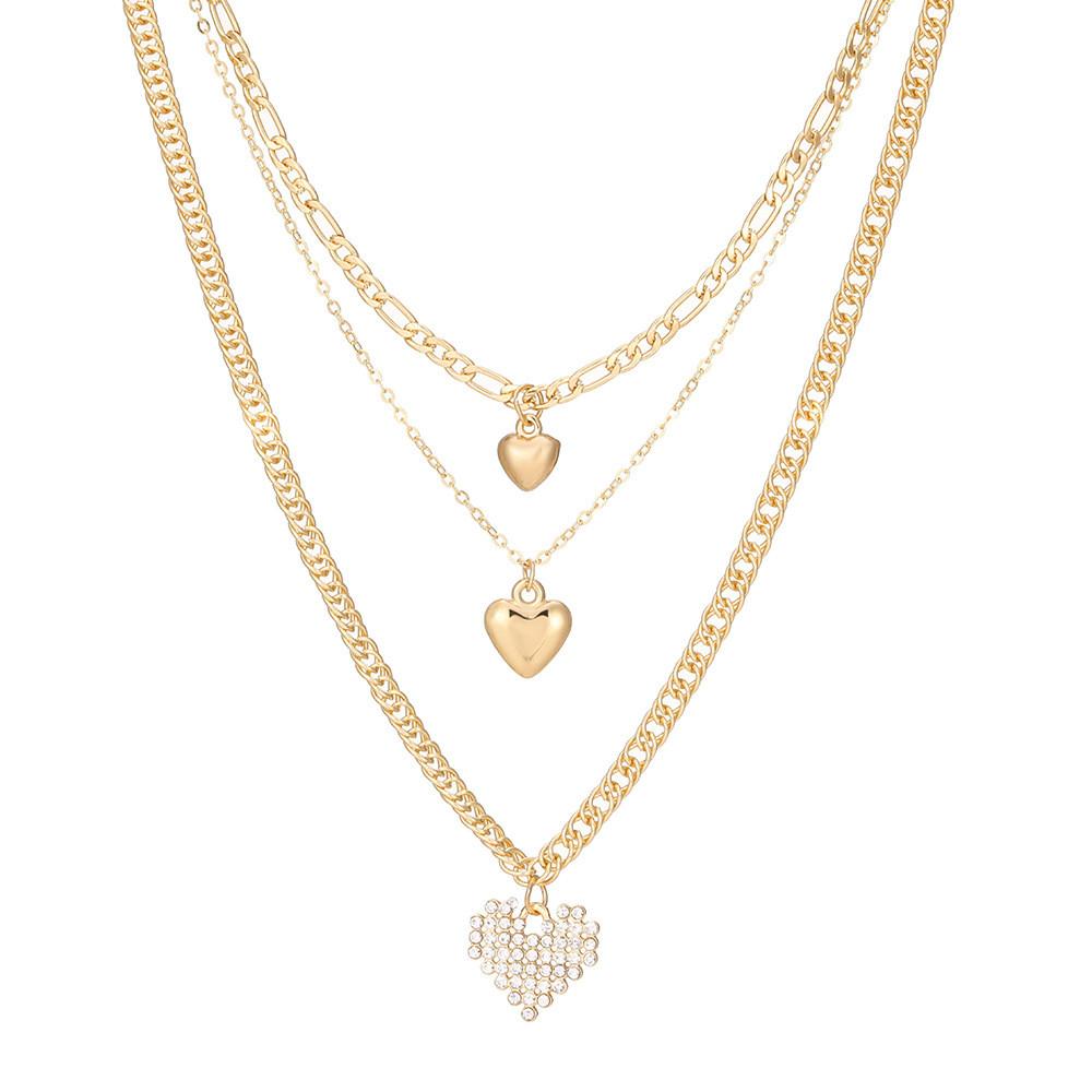 Heart Shaped Three Layer Necklace In Elegant Gold Alloy For Trendy Women Fashion Accessory