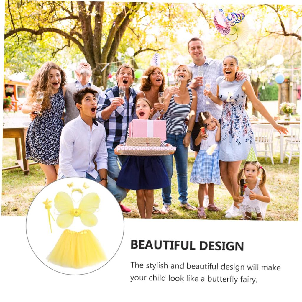 OATIPHO Fairy Wings Skirt Tutu Set for Performance Cosplay Costume for and Stage Yellow Girls, Dress, Parties, School, Performances,