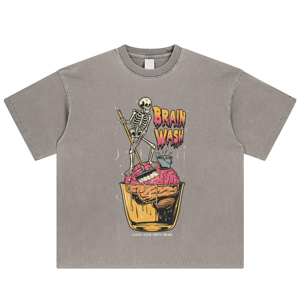 Halloween Funny Graphic T-Shirt Cotton Washed Tshirt Unisex Tops Tees Summer Short Sleeves T Shirt