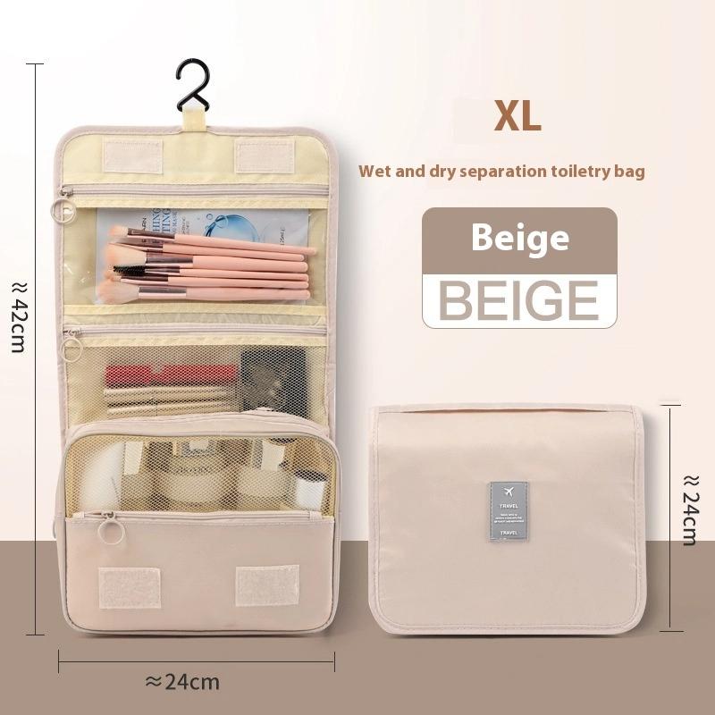 

Portable Toiletry Washbag With Hanging Hook Waterproof Women Bathroom Cosmetic Storage Bag Large Capacity Travel Men Makeup Case бежевий
