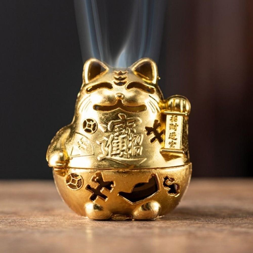 Mini Cat Lucky Cat Incense Burner Hollowed Out Patterns Alloy Sandalwood  Office Decoration