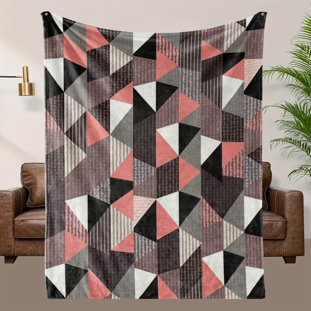 One Comfortable Geometric Pattern Fleece Blanket, Soft High-Definition Digital Print, Suitable for All Seasons Use, Perfect Gift