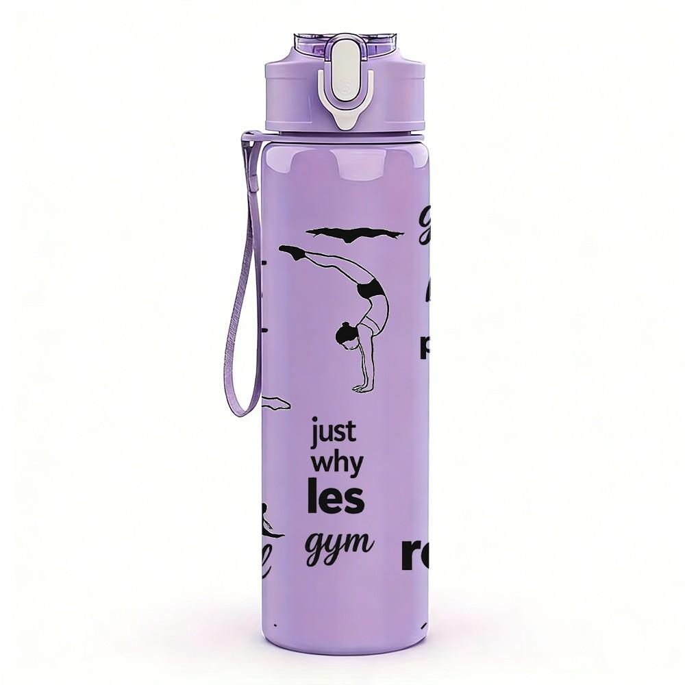 1 Stück Mädchen Fitness Training Slogan Textdruck 750 ml Farbe Kunststoff Sport Wasserflasche Auslaufsicher Klappdeckel mit Strohhalm Geeignet für Sport Büro Zuhause