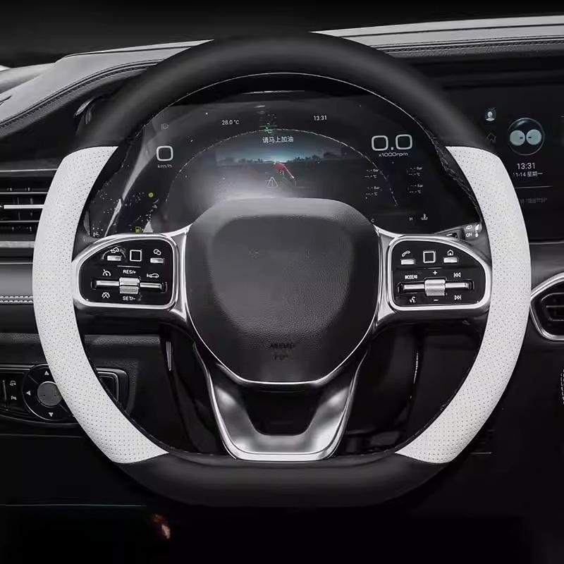 Leather Steering Wheel Cover for 2024 Chery Jetour X95 Ultra-Thin Non-Slip All-Season Car Handle Cover