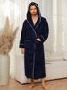 Men's Hooded Robes Full Length Spa Bathrobes Soft House Sleepwear Coat with Pockets Winter Warm Plush Fleece Robe Hooded Fluffy Robes for Men