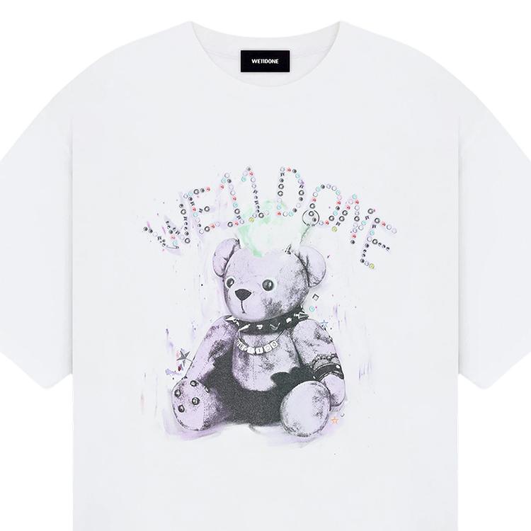 WE11DONE Summer Punk Style Teddy Bear Short Sleeve T-Shirt Unisex Tops White WD-TT1-26-775-U-WH