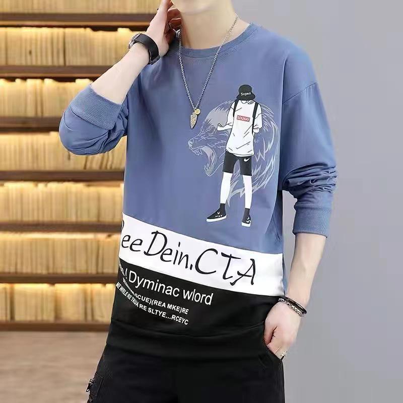 Men's Trendy Loose Fit Round Neck Sweatshirt - Long-Sleeve Printed T-Shirt for Spring and Autumn