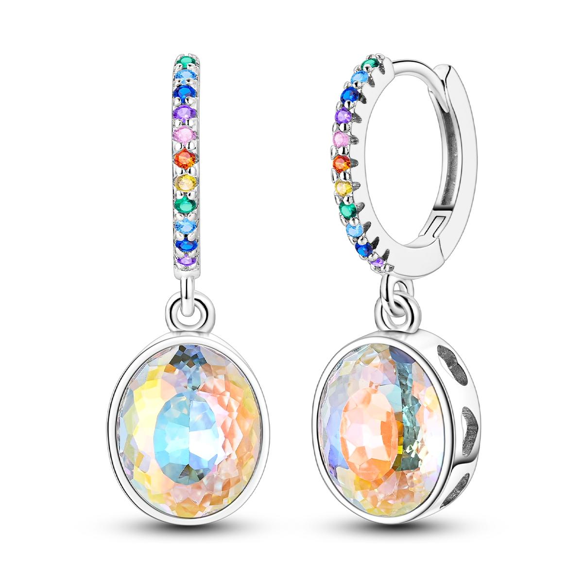

925 Sterling Silver Colorful Oval Gemstone Eardrops Drop Earrings Women Earrings Charm Fashion Versatile Party Jewelry Gifts