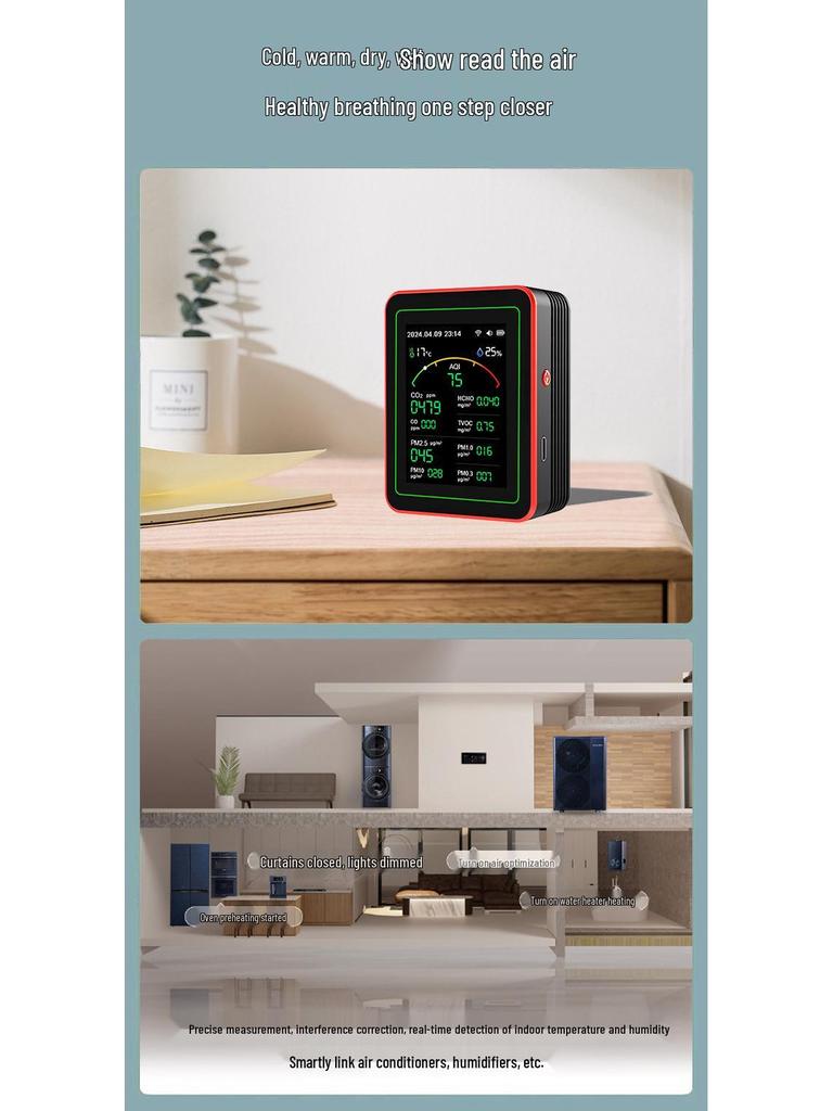 15-in-1 CO2 Monitor with PM2.5, PM1.0, Formaldehyde Detection, Temperature, Humidity, and Air Quality Sensor