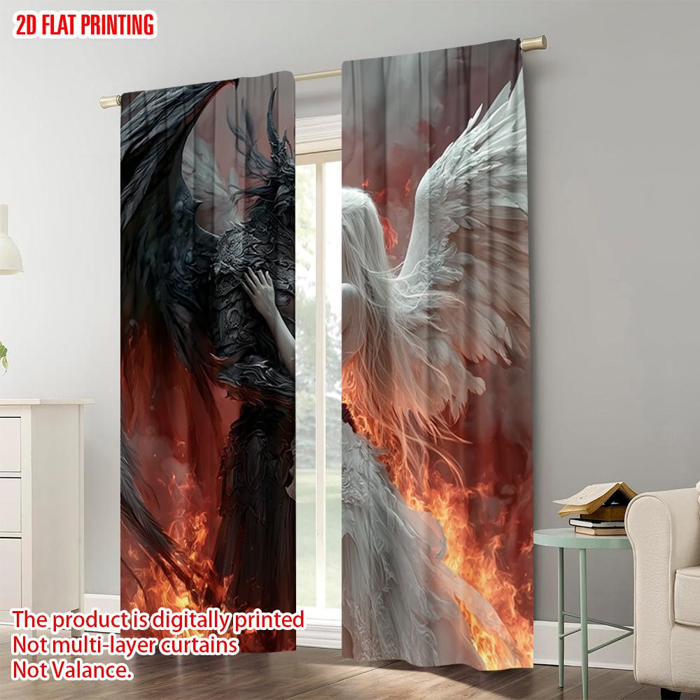 2pcs   Plane Printing Print Curtains Black Angel and Beauty Versatile 100% Polyester (without Rod) Art Deco Festive Perfect for
