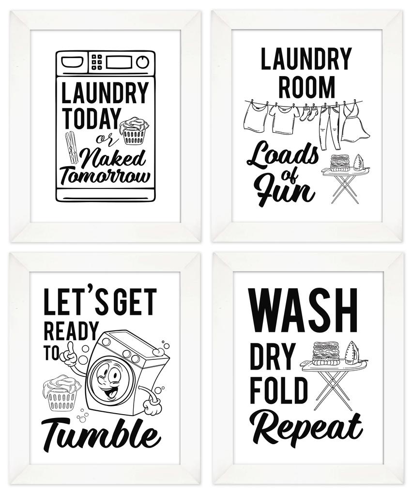 Inkdotpot 4 Piece Laundry Poster for Laundry Room Decor Wash Dry Fold Repeat , Laundry Room Posters Wall Art