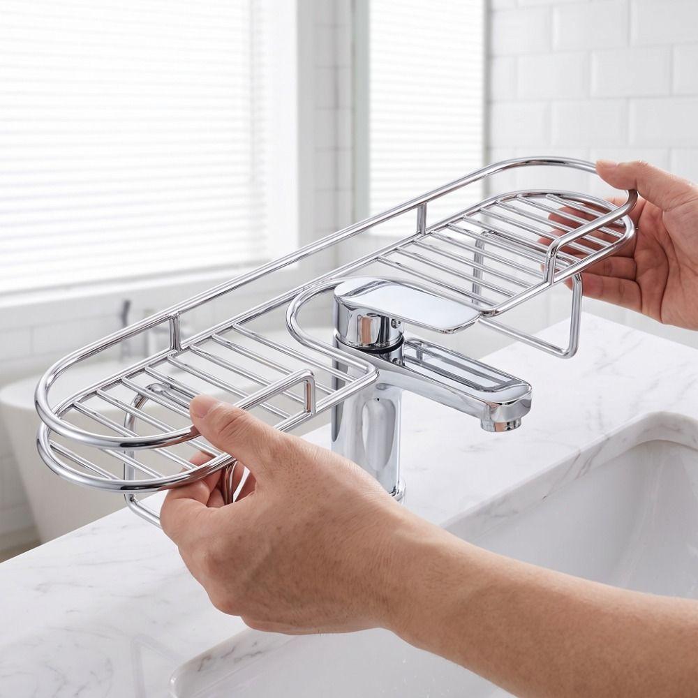 Stainless Steel Faucet Storage Rack Foldable Foot Bathroom Organizer Sink Shelf Washbasin