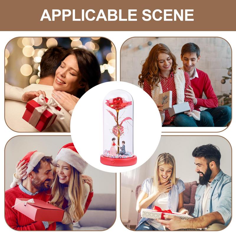 Preserved Flowers In Glass Dome Musical Artificial Flower Light LED Light String Romantic Eternal Floral Lamp For Women Mom