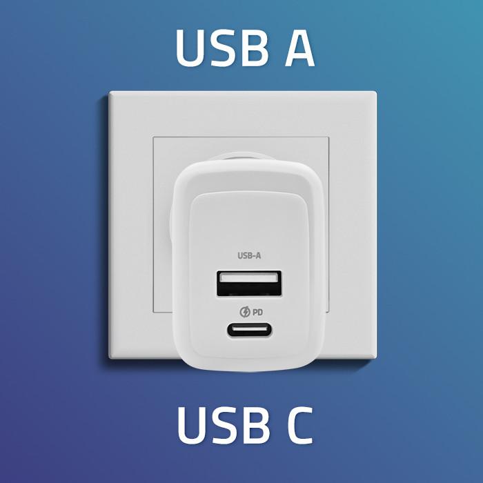 Qoltec Ładowarka Sieciowa 45W Gan  | 5-20V | 1.5-3A | 1 X Usb-C Pd | 1 X Usb Qc 3.0 | Biała