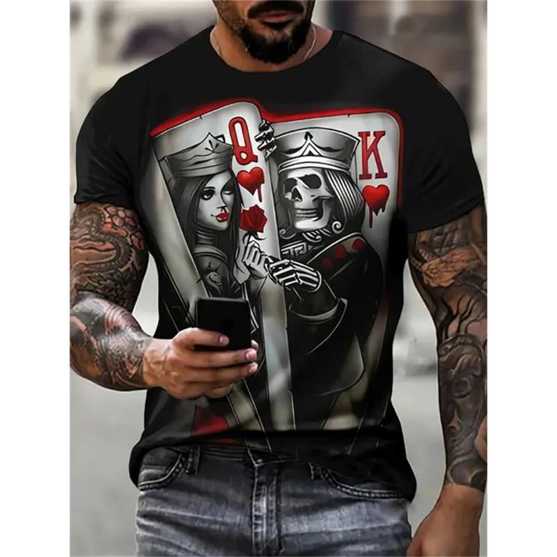 Summer casual 3D Poker A-pattern Retro Printed Men's T-shirts Short sleeves