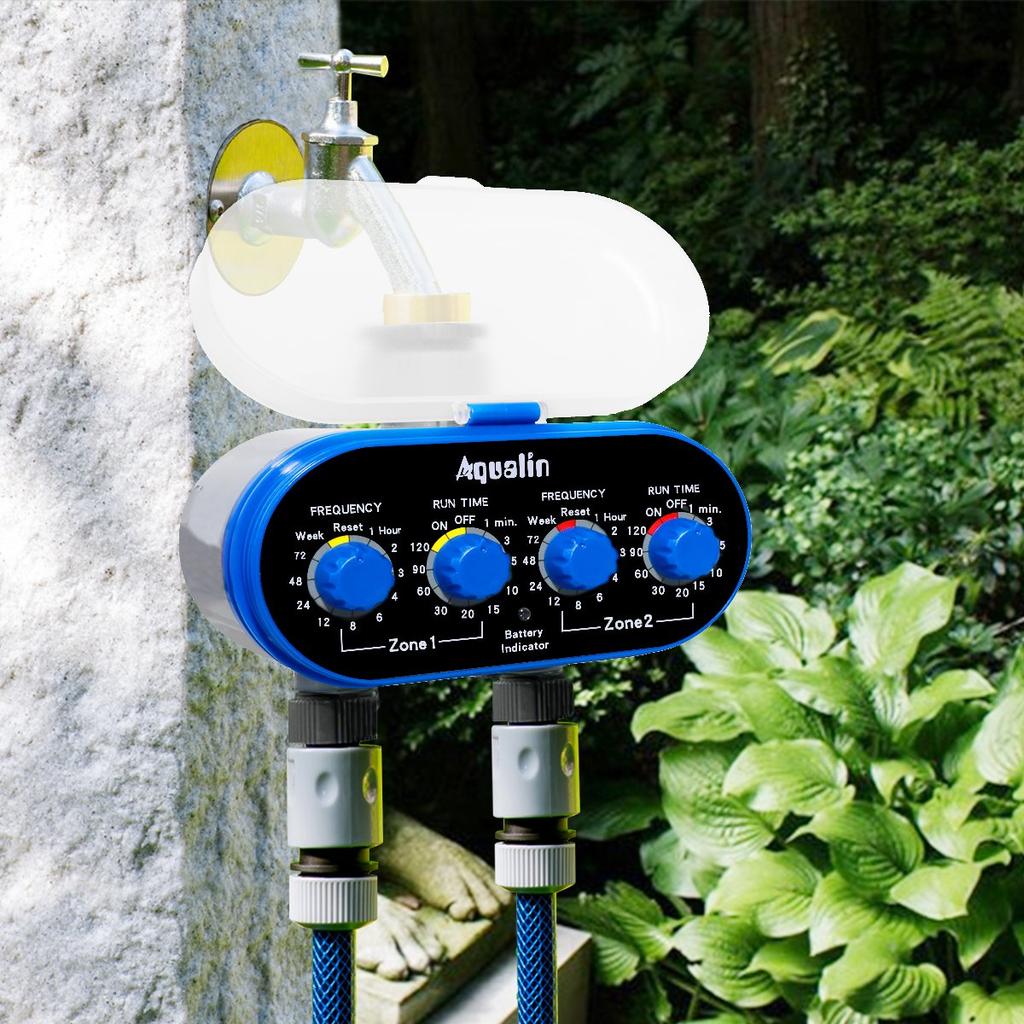 Aqualin Two-Outlet Electronic Water Timer, Watering Timer, Garden Irrigation System Controller, Blue