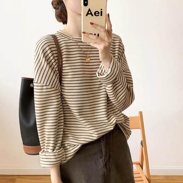Women's Striped Loose Long-Sleeve T-Shirt – Round Neck, Versatile Top for Spring, Autumn, and Winter