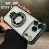 Luxury Plating Stand Magnetic Case For iPhone 17 Air 16 15 14 13 12 11 Pro Max Lens Films Transparent Holder Clear Back Cover