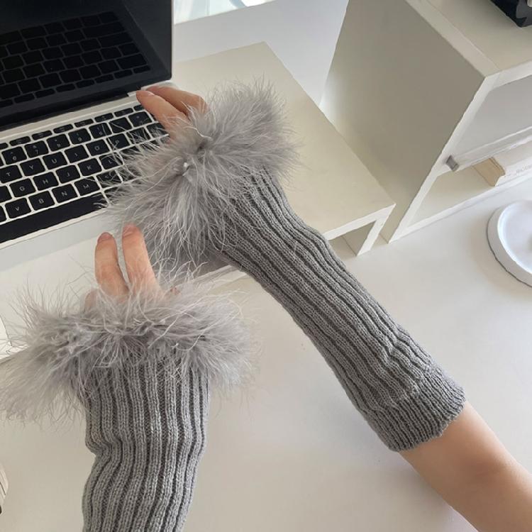 Punk Sleeve Feathered Gloves Wrist Warmer for Costume Party Short Mitten