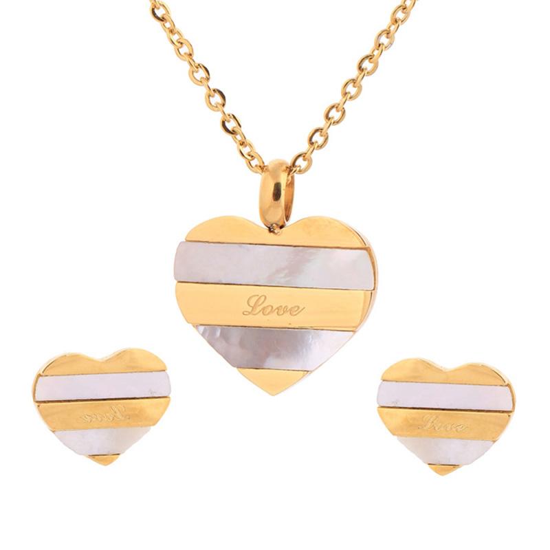 Fashion Jewelry Set Necklaces & Earrings Gold Plated Stainless Steel Heart Women Jewelry Sets