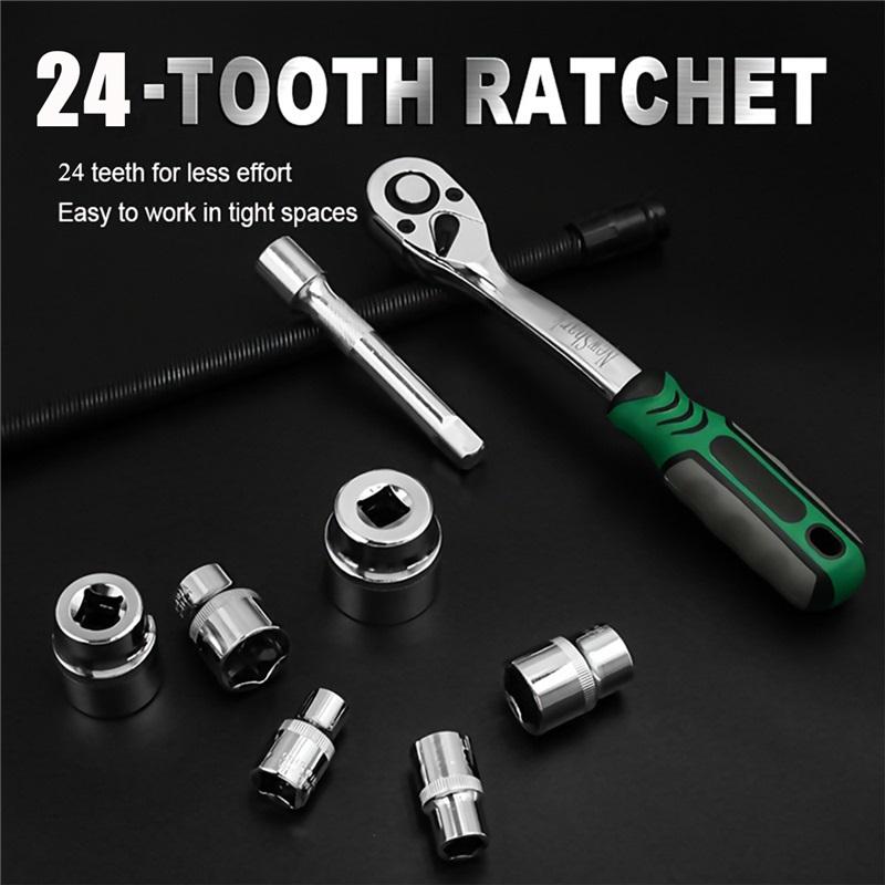 21 Piece Set 1/2 Ratchet Wrench Socket Set Standard 24 Teeth, Including 123MM Extension Rod, Short Socket, Ratchet Wrench