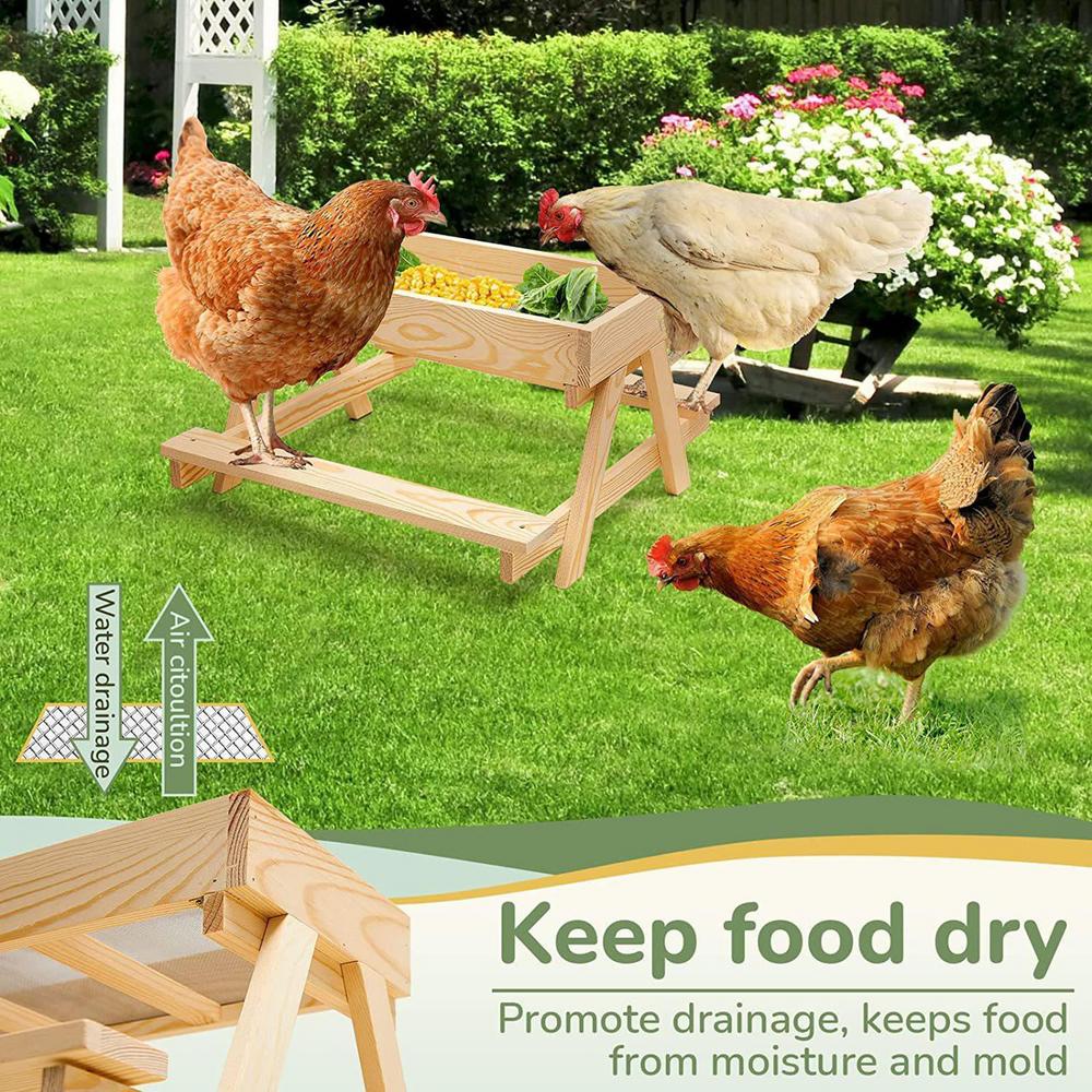 Chicken Food Feeder Squirrel Wild Bird Feeder Wooden Mesh Bottom Stand Keeps Food Fresh Dry For Poultry Turkey Duck Flock