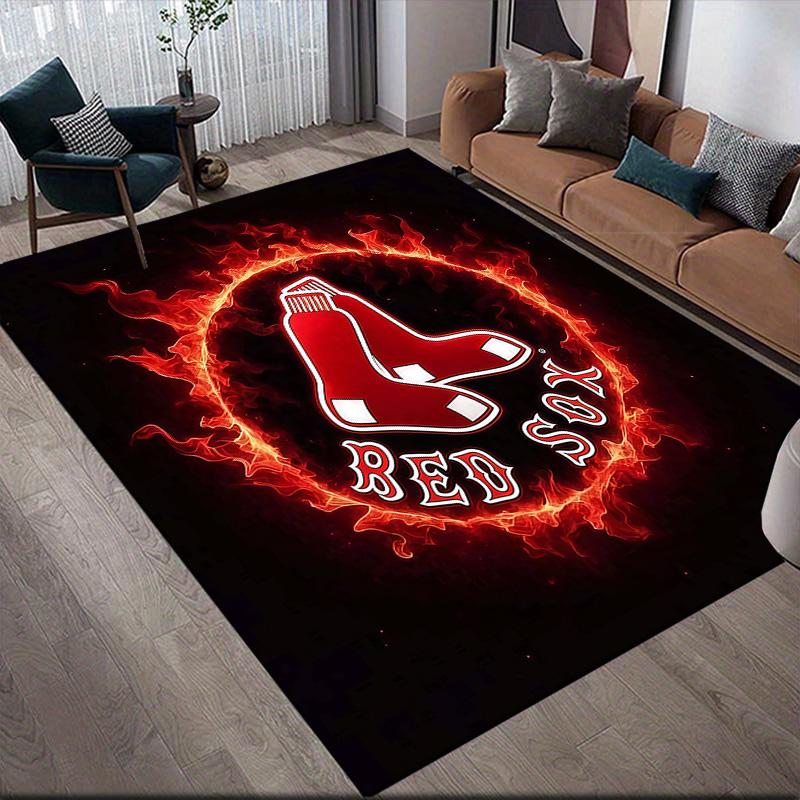Boston Red Sox2 Flanellmuster Quadratischer Teppich, Läufer, Teppich für Wohnzimmer Schlafzimmer Sofa Spielzimmer Dekor, Rutschfeste Fußmatte