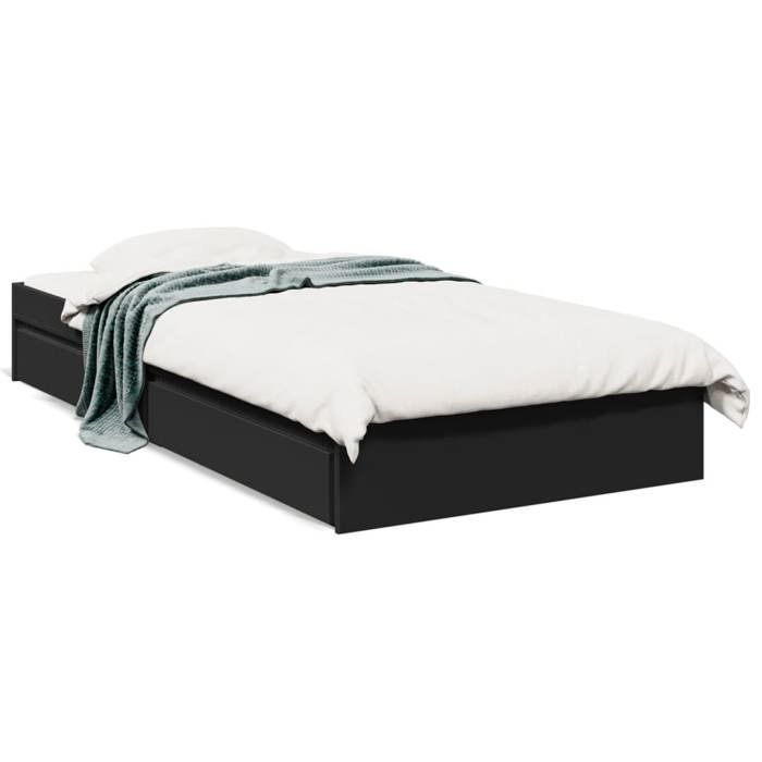 VidaXL Cadre de lit avec tiroirs noir 100x200 cm bois d'ingénierie, lit, lit de rangement, cadre de lit simple, lit simple, 3280672