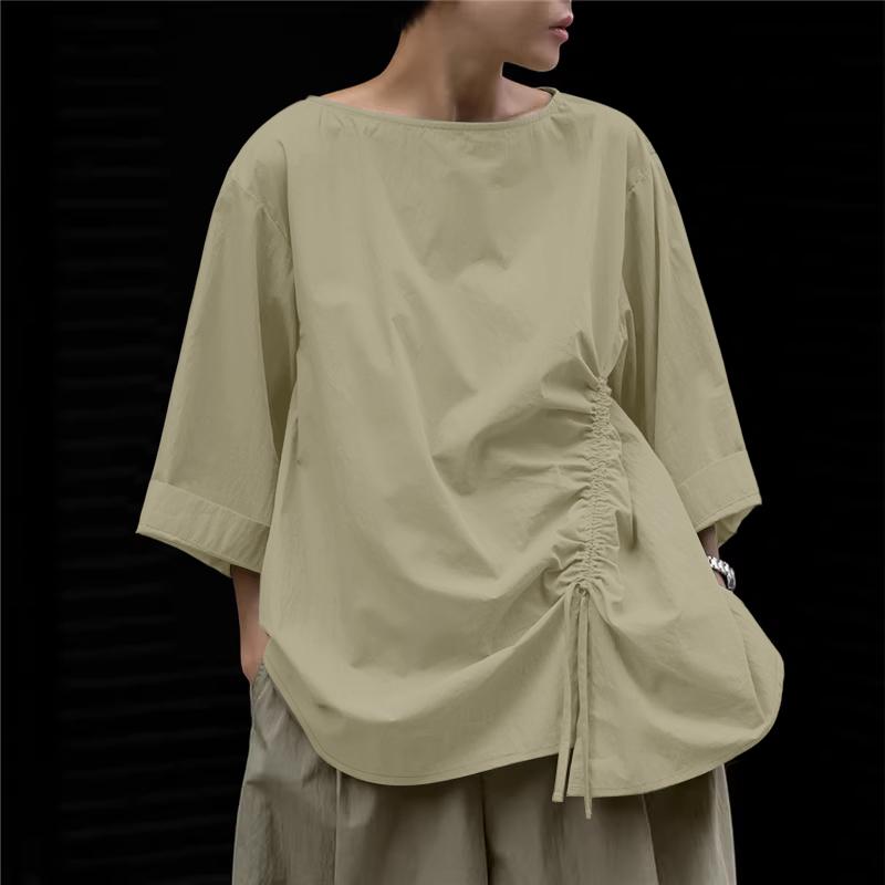 

ZANZEA Женская повседневная блузка с круглым вырезом, рукавами 3/4, свободного кроя, на кулиске S