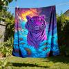 1pc Tiger Fantasy Flowers Throw Blanket Polyester Fiber, Lightweight Flannel, Soft & Warm, All Season Use for Outdoor, Camping Digital Print