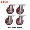 4Pcs 3 Inch/4 Inch Heavy Duty Caster with Brakes 360-degree Bearing Plate Swivel Wheel for Furniture Trolley and Workbench Cart