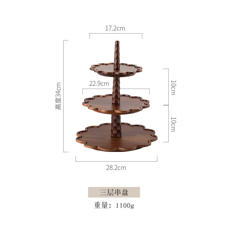 Wooden dessert coffee cake plate Japanese solid wood tray high appearance level lace household fruit plate for holiday